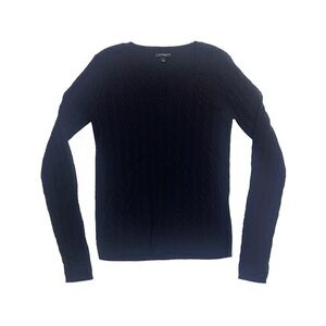 Express Navy Blue Scoop Neck Cable knit 100% Cashmere Long Sleeve Sweater, small